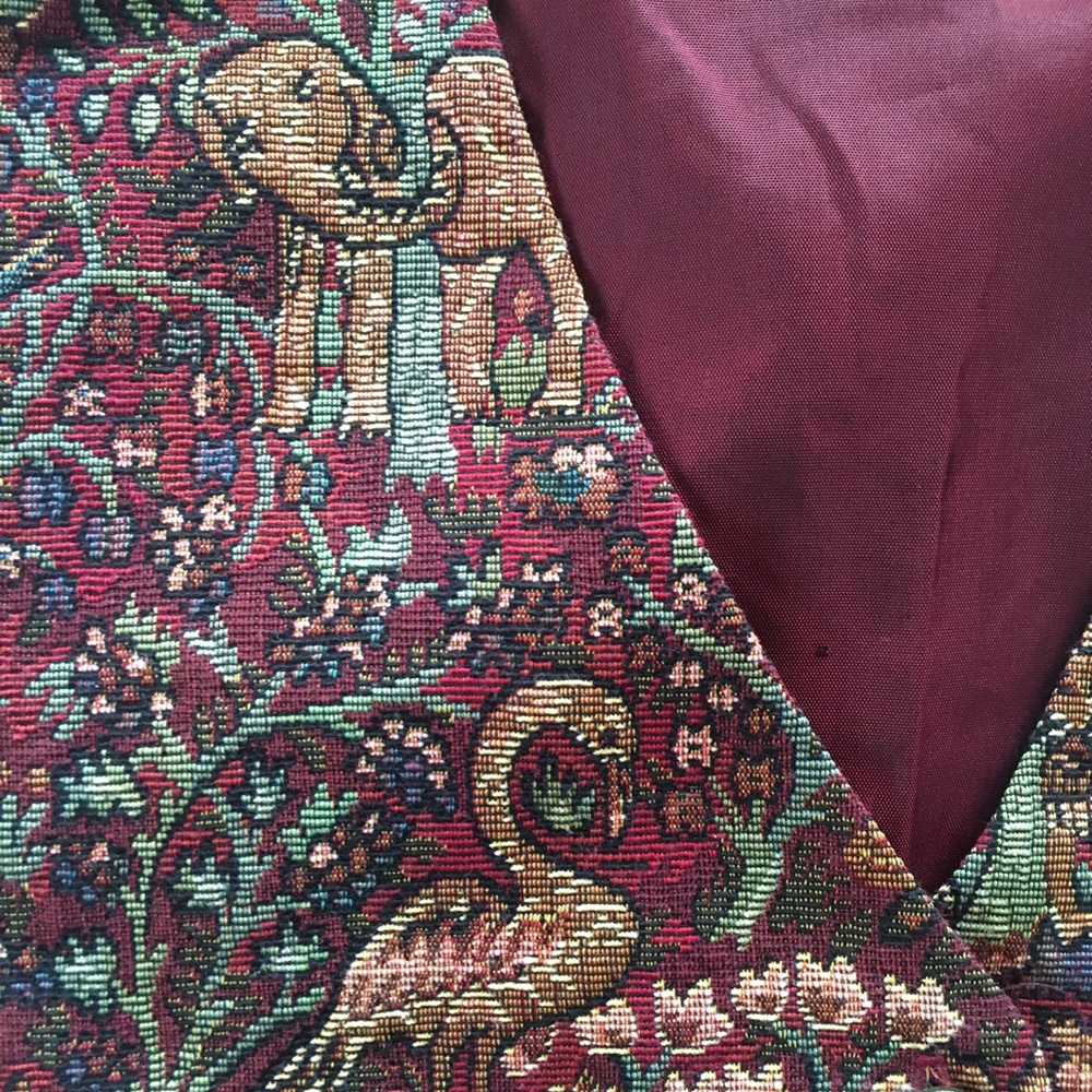 Vintage Tapestry Vest 90s Whimsical Forest Animals Floral Button Up Womens Small - Picture 7 of 11